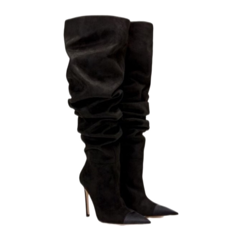 black suede Good American over the knee slouch boot | knee high boots - Picture 10 of 10